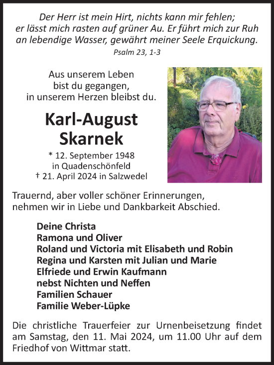 Traueranzeige von Karl-August Skarnek von Volksstimme Altmark West