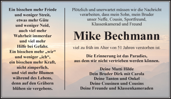 Traueranzeige von Mike Bechmann von Volksstimme Staßfurt