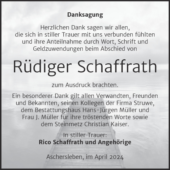 Traueranzeige von Rüdiger Schaffrath von Trauerkombi Aschersleben