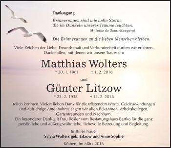 Traueranzeige von Günter Litzow von Mitteldeutsche Zeitung Köthen