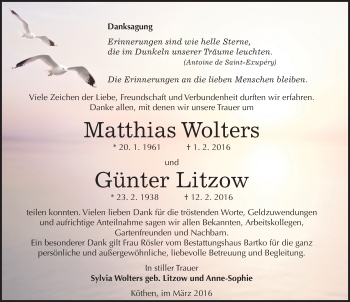Traueranzeige von Matthias Wolters von Mitteldeutsche Zeitung Köthen