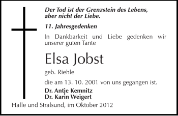 Traueranzeige von Elsa Jobst von Mitteldeutsche Zeitung Wittenberg