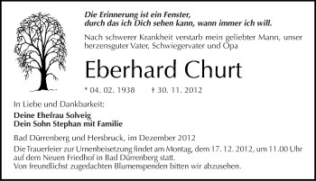 Traueranzeige von Eberhard Churt von Mitteldeutsche Zeitung Merseburg/Querfurt