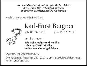 Traueranzeige von Karl-Ernst Bergner von Mitteldeutsche Zeitung Merseburg/Querfurt