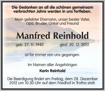 Traueranzeige von Manfred Reinhold von Mitteldeutsche Zeitung Halle/Saalkreis