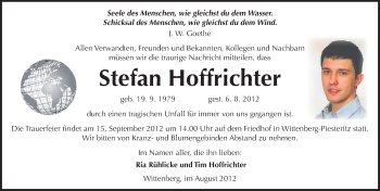 Traueranzeige von Stefan Hoffrichter von Mitteldeutsche Zeitung Wittenberg