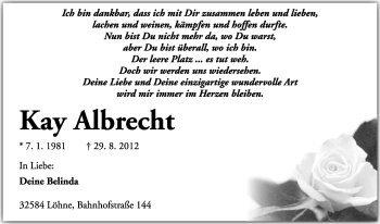 Traueranzeige von Kay Albrecht von Mitteldeutsche Zeitung Quedlinburg