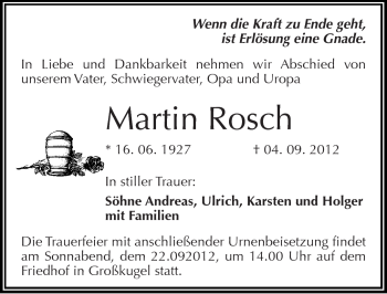 Traueranzeige von Martin Rosch von Mitteldeutsche Zeitung Halle/Saalkreis