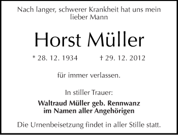 Traueranzeige von Horst Müller von Mitteldeutsche Zeitung Halle/Saalkreis
