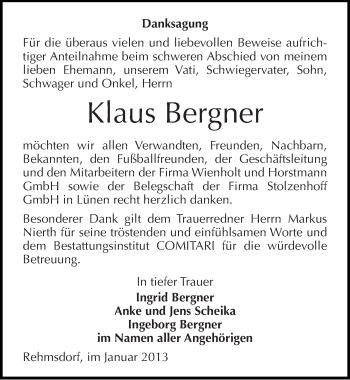 Traueranzeige von Klaus Bergner von Mitteldeutsche Zeitung Zeitz