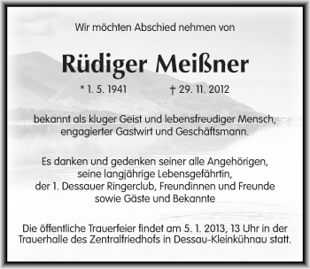 Traueranzeige von Rüdiger Meißner von Mitteldeutsche Zeitung Dessau-Roßlau