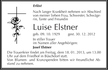 Traueranzeige von Luise Elstner von Mitteldeutsche Zeitung Halle/Saalkreis