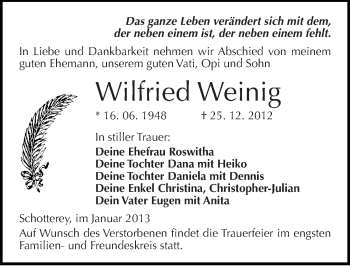 Traueranzeige von Wilfried Weinig von Mitteldeutsche Zeitung Merseburg/Querfurt