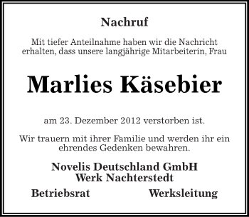 Traueranzeige von Marlies Käsebier von Mitteldeutsche Zeitung Aschersleben