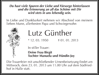 Traueranzeige von Lutz Günther von Mitteldeutsche Zeitung Halle/Saalkreis