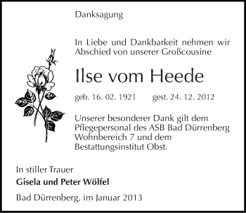 Traueranzeige von Ilse vom Heede von Mitteldeutsche Zeitung Merseburg/Querfurt