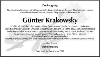 Traueranzeige von Günter Krakowsky von Mitteldeutsche Zeitung Köthen