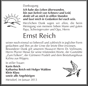 Traueranzeige von Ernst Reich von Mitteldeutsche Zeitung Aschersleben