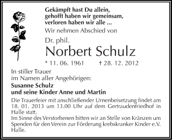 Traueranzeige von Norbert Schulz von Mitteldeutsche Zeitung Halle/Saalkreis