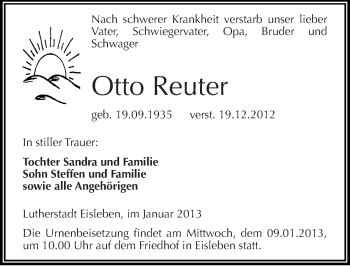 Traueranzeige von Otto Reuter von Mitteldeutsche Zeitung Mansfelder Land