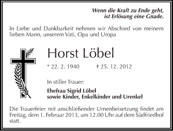 Traueranzeige von Horst Löbel von Mitteldeutsche Zeitung Halle/Saalkreis