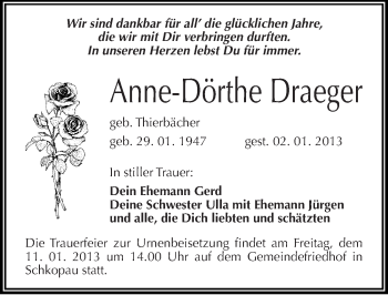 Traueranzeige von Anne-Dörthe Draeger von Mitteldeutsche Zeitung Merseburg/Querfurt
