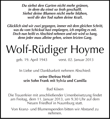 Traueranzeige von Wolf-Rüdiger Hoyme von Mitteldeutsche Zeitung Naumburg/Nebra