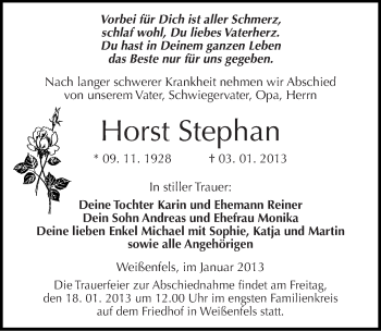 Traueranzeige von Horst Stephan von Mitteldeutsche Zeitung Weißenfels