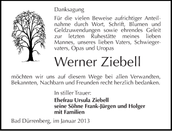 Traueranzeige von Werner Ziebell von Mitteldeutsche Zeitung Merseburg/Querfurt