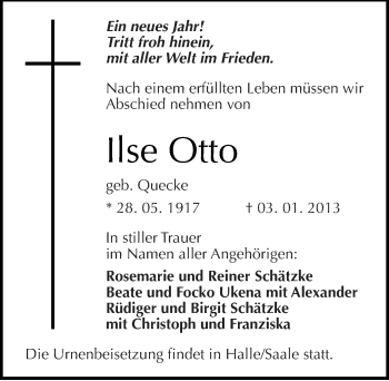 Traueranzeige von Ilse Otto von Mitteldeutsche Zeitung Halle/Saalkreis