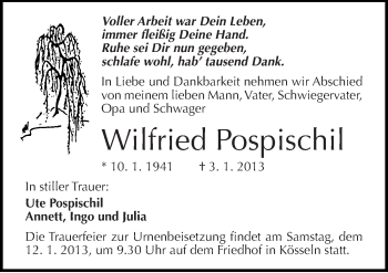 Traueranzeige von Wilfried Pospischil von Mitteldeutsche Zeitung Halle/Saalkreis