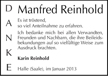 Traueranzeige von Manfred Reinhold von Mitteldeutsche Zeitung Halle/Saalkreis