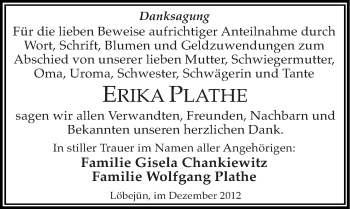 Traueranzeige von Erika Plathe von Mitteldeutsche Zeitung Halle/Saalkreis