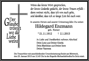 Traueranzeige von Hildegard Enzmann von Mitteldeutsche Zeitung Zeitz