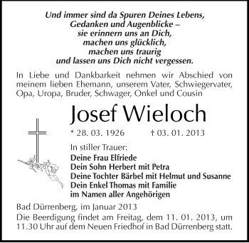 Traueranzeige von Josef Wieloch von Mitteldeutsche Zeitung Merseburg/Querfurt