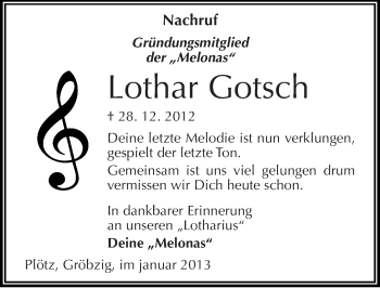 Traueranzeige von Lothar Gotsch von Mitteldeutsche Zeitung Köthen