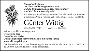 Traueranzeige von Günter Wittig von Mitteldeutsche Zeitung Köthen