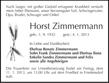 Traueranzeige von Horst Zimmermann von Mitteldeutsche Zeitung Merseburg/Querfurt