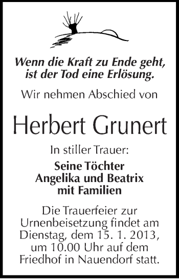 Traueranzeige von Herbert Grunert von Mitteldeutsche Zeitung Halle/Saalkreis
