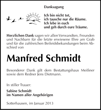 Traueranzeige von Manfred Schmidt von Mitteldeutsche Zeitung Sangerhausen