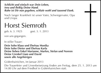 Traueranzeige von Horst Siemroth von Mitteldeutsche Zeitung Wittenberg
