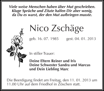 Traueranzeige von Nico Zschäge von Mitteldeutsche Zeitung Halle/Saalkreis
