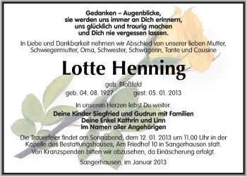 Traueranzeige von Lotte Henning von Mitteldeutsche Zeitung Sangerhausen