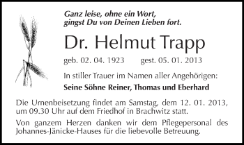 Traueranzeige von Helmut Trapp von Mitteldeutsche Zeitung Halle/Saalkreis