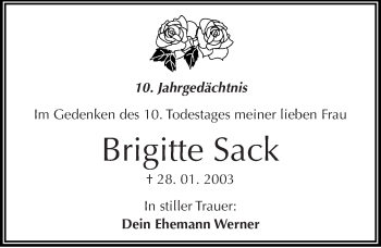 Traueranzeige von Brigitte Sack von Mitteldeutsche Zeitung Dessau-Roßlau