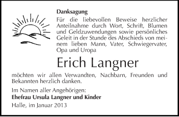 Traueranzeige von Erich Langner von Mitteldeutsche Zeitung Halle/Saalkreis