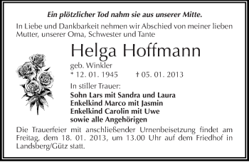 Traueranzeige von Helga Hoffmann von Mitteldeutsche Zeitung Halle/Saalkreis