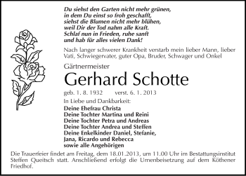 Traueranzeige von Gerhard Schotte von Mitteldeutsche Zeitung Köthen
