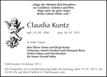 Traueranzeige von Claudia Kuntz von Mitteldeutsche Zeitung Merseburg/Querfurt