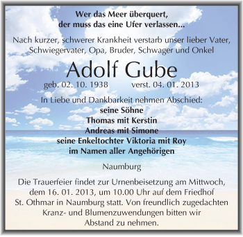Traueranzeige von Adolf Gube von Mitteldeutsche Zeitung Naumburg/Nebra